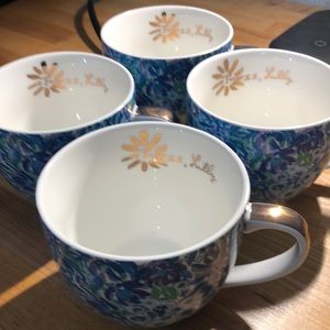 Set of 4 Lilly Pulitzer mugs, blue floral design